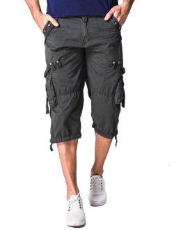Amoystyle Men's Relaxed Fit Long Cargo Shorts Capri Pants 7 Colors