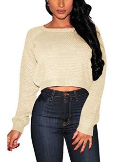 Pink Queen Women's Knit Long Sleeves Cropped Sweater Top