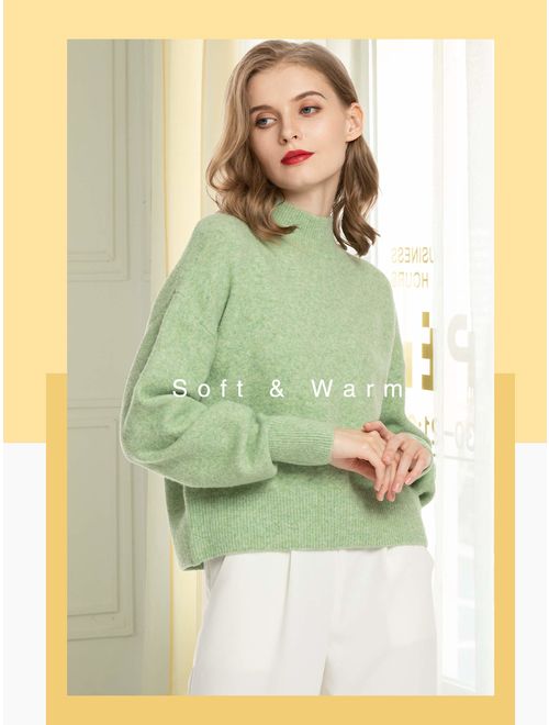 Woolen Bloom Women Mock Neck Loose Sweater Pullover Long Sleeve Sweaters Crop Lightweight Winter Casual Tops Oversized