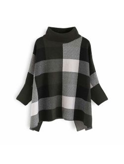 Chicwish Women's Mustard/Black/Caramel/Olive/Grey Striped Oversize Soft Knit Cape Sweater Pullover