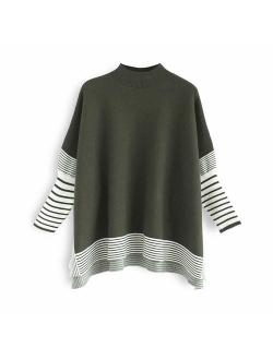 Chicwish Women's Mustard/Black/Caramel/Olive/Grey Striped Oversize Soft Knit Cape Sweater Pullover