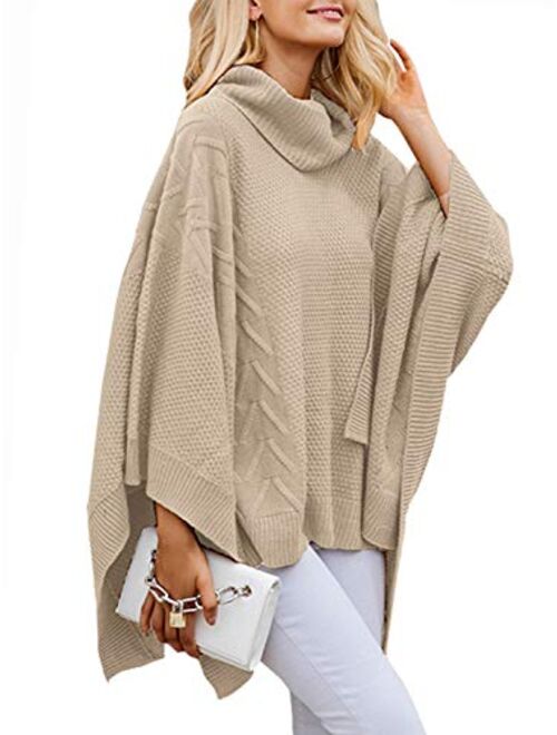 BerryGo Women's Chic Turtleneck Batwing Sleeve Asymmetric Knitted Poncho Pullovers Sweater