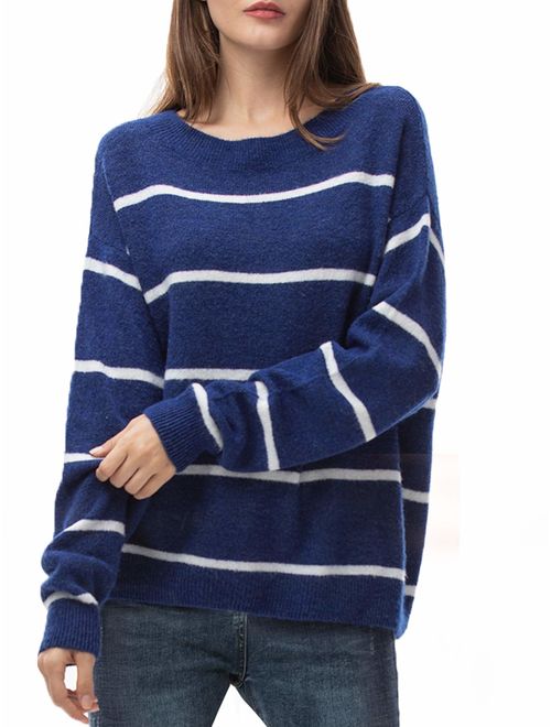 Woolen Bloom Women's Oversized Loose Sweater Crew Neck Pullover Lightweight Long Sleeve Tops for Women Fall Winter