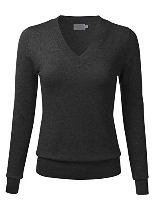 FLORIA Women's Soft Basic Thick V-Neck Pullover Long Sleeve Knit Sweater (S-XL)