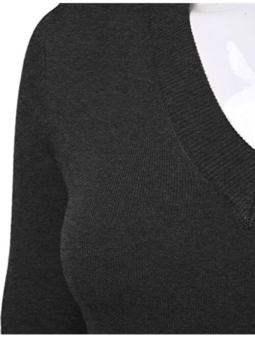 FLORIA Women's Soft Basic Thick V-Neck Pullover Long Sleeve Knit Sweater (S-XL)