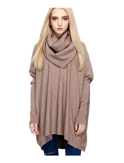 Women's Oversized Pullover Sweater Loose Cowl Neck Long Sleeve Knit Top