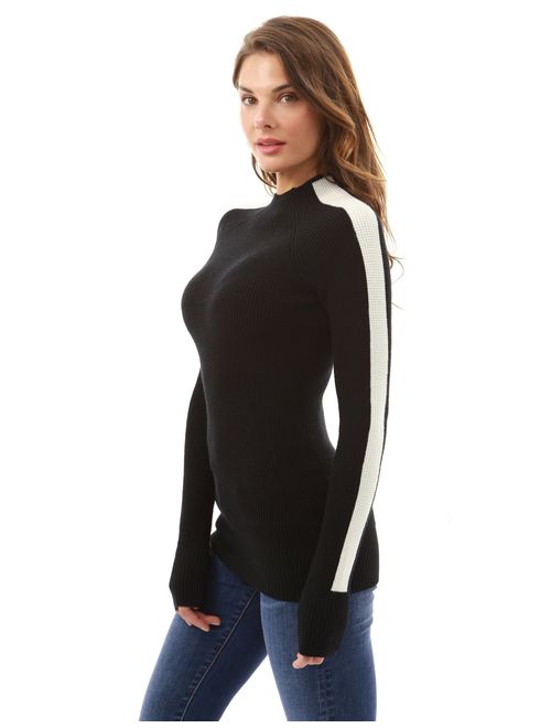 PattyBoutik Women Mock Neck Raglan Long Sleeve Sweater