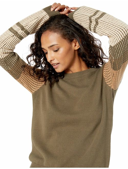 Cable Stitch Women's Contrast-Sleeve Cotton Sweater