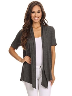 Women's Regular Plus Solid Casual Short Sleeve Loose Fit Open Front Cardigan/Made in USA