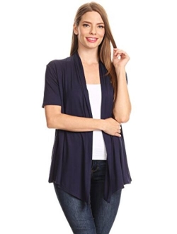 Women's Regular Plus Solid Casual Short Sleeve Loose Fit Open Front Cardigan/Made in USA
