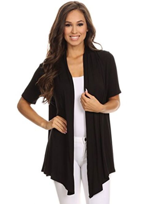 Women's Regular Plus Solid Casual Short Sleeve Loose Fit Open Front Cardigan/Made in USA