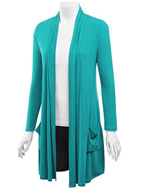 Made By Johnny Women's Long Sleeve Open Front Long Cardigan with Pocket