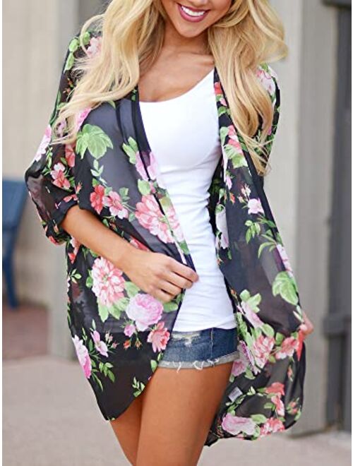 Floral Find Women's Floral Print Shawl Chiffon Kimono Summer Casual Loose Fit Cardigan