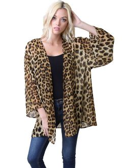 Leopard Thin Chiffon Loose fit Kimono Sleeve Cardigan Cover up and Robe
