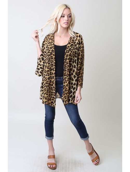 Leopard Thin Chiffon Loose fit Kimono Sleeve Cardigan Cover up and Robe
