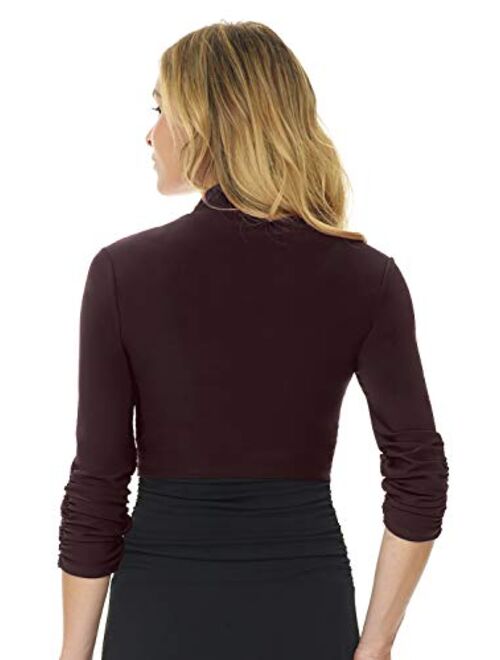 Rekucci Women's Chic Soft Knit Stretch Bolero Shrug with Ruched Sleeves