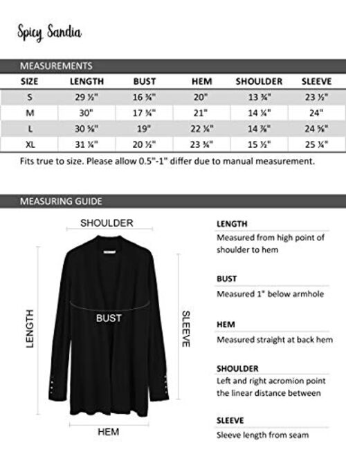 Spicy Sandia Open Front Knit Cardigans for Women Lightweight Cover-up Long Sleeve Cardigan Sweaters