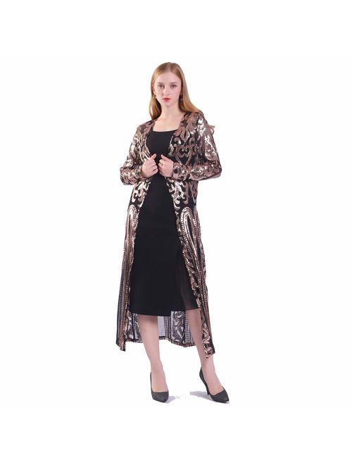 Women's Sequin Glitter Sparkle Cardigan Loose Casual Open Front Coat Dress Summer Party Prom Dress