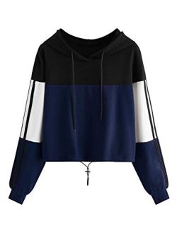 Women's Casual Long Sleeve Colorblock Pullover Sweatshirt Crop Top