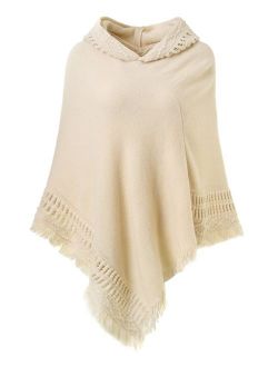 Ferand Ladies' Hooded Cape with Fringed Hem, Crochet Poncho Knitting Patterns for Women