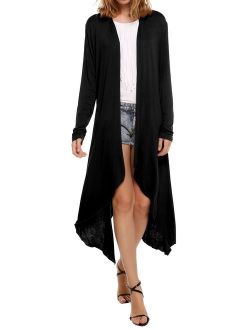 Meaneor Long Cardigan for Women, Lightweight Long Sleeve Asymmetric Open Front Drape Cardigan Sweaters S-XXL