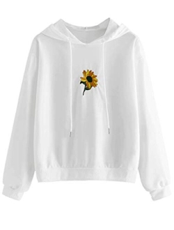 Womens Long Sleeve Floral Print Pullover Hoodie Sweatshirt Tops