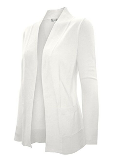 Cielo Women's Solid Basic Open Front Pockets Knit Sweater Cardigan