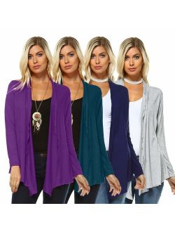 Isaac Liev 4-Pack Women's Open Front Lightweight Casual Flyaway Cardigan - Made in The USA