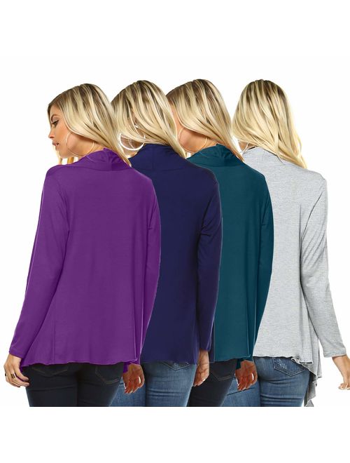 Isaac Liev 4-Pack Women's Open Front Lightweight Casual Flyaway Cardigan - Made in The USA