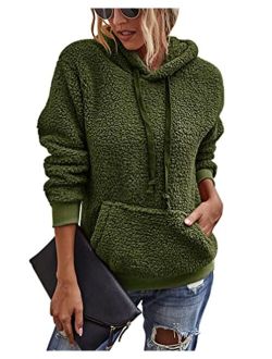 KIRUNDO 2020 Winter Women's Fleece Hoodies Sweatshirts Long Sleeves Shaggy Pullovers with Pockets Short Tops