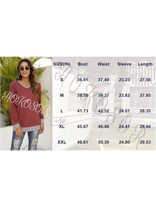Aokosor Sweaters for Women Lightweight V Neck Long Sleeve Tunics Soft Fall Clothes Trending Now 2023