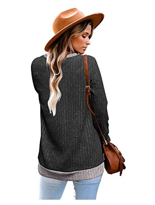 Aokosor Sweaters for Women Lightweight V Neck Long Sleeve Tunics Soft Fall Clothes Trending Now 2023