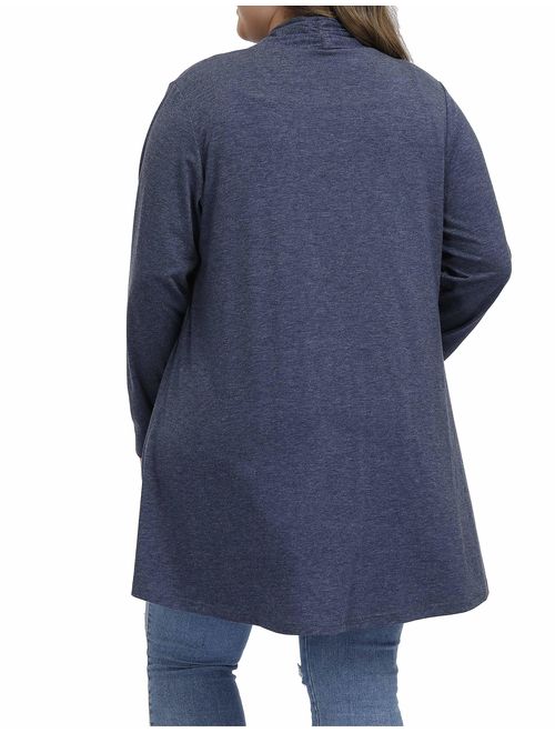 Shiaili Spring Plus Size Cardigan Drape Long Sleeve Open Front Top for Women