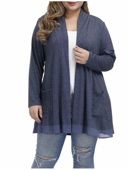 Shiaili Spring Plus Size Cardigan Drape Long Sleeve Open Front Top for Women