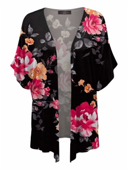 Women's Short Sleeve Open Front Loose Kimono Style Cardigan