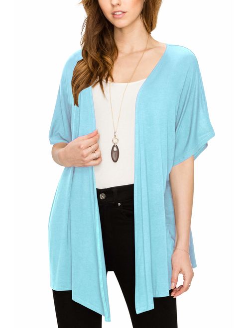 Made By Johnny Women's Short Sleeve Open Front Loose Kimono Style Cardigan