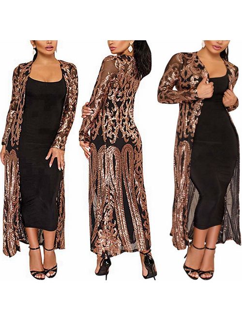 PROMLINK Women's Sequins Open Front Long Sleeve Club Cardigan for Evening Prom