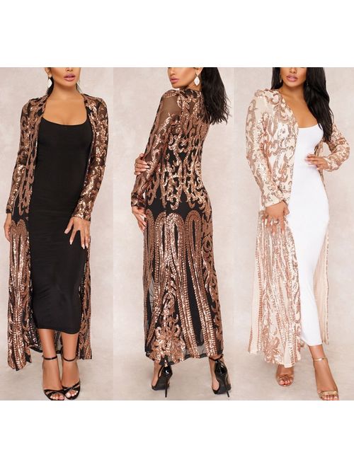 PROMLINK Women's Sequins Open Front Long Sleeve Club Cardigan for Evening Prom