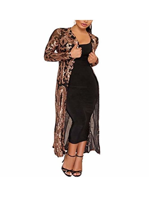 PROMLINK Women's Sequins Open Front Long Sleeve Club Cardigan for Evening Prom