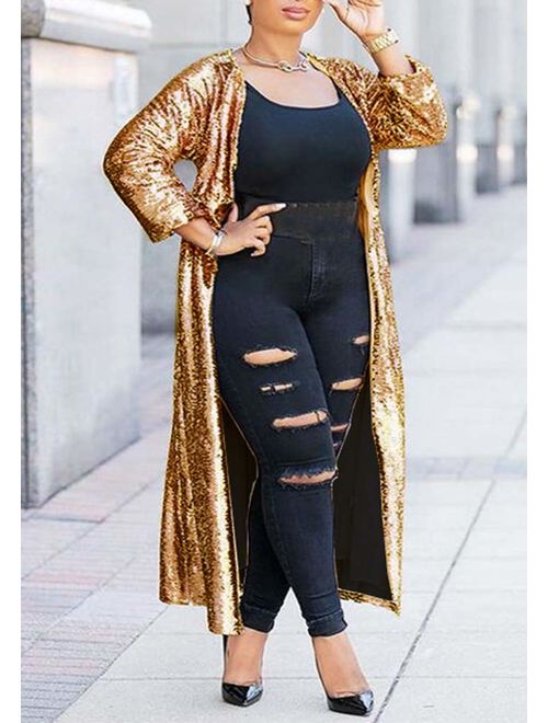 PROMLINK Women's Sequins Open Front Long Sleeve Club Cardigan for Evening Prom