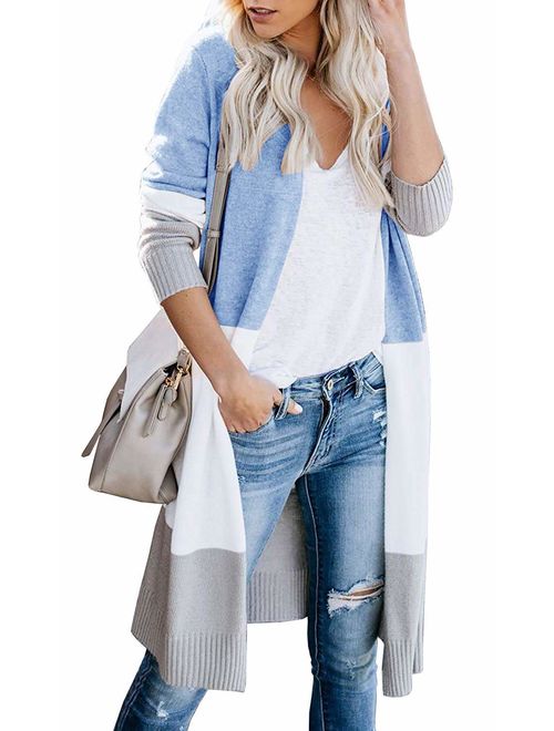 AM CLOTHES Cardigan Sweaters for Women Long Sleeve Open Front Fall Knit Duster Coats