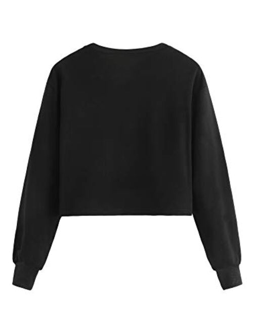 SweatyRocks Women's Crop Top Letter Printed Sweatshirt Hoodie