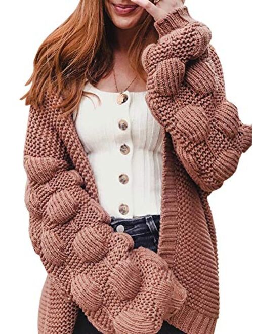 Ferbia Women Oversized Cardigan Knitted Cute Chunky Sweaters Wrap Long Fall Pom Pom Open Front Knit