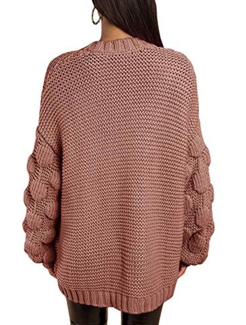 Ferbia Women Oversized Cardigan Knitted Cute Chunky Sweaters Wrap Long Fall Pom Pom Open Front Knit