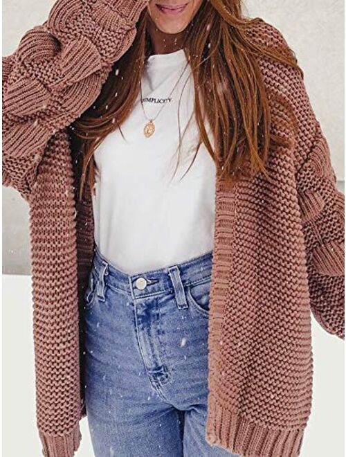 Ferbia Women Oversized Cardigan Knitted Cute Chunky Sweaters Wrap Long Fall Pom Pom Open Front Knit
