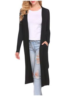 Locryz Women's Long Sleeve Open Front Drape Duster Maxi Long Cardigan with Side Slits