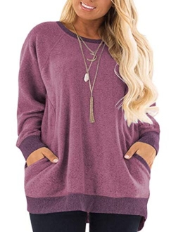 DOLNINE Women's Plus Size Sweatshirts Color Block Long Sleeve Pocket Shirts Tops