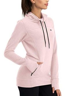 Dry Fit Pullover Sweatshirt for Women - Fleece Cowl Neck Sweater Jacket - Zip Pockets and Thumbholes