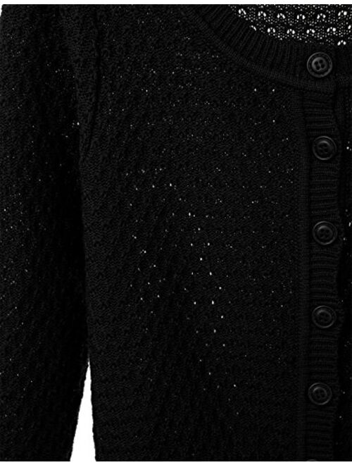 FLORIA Women's Button Down 3/4 Sleeve Crew Neck Cotton Knit Cropped Cardigan Sweater (S-3X)