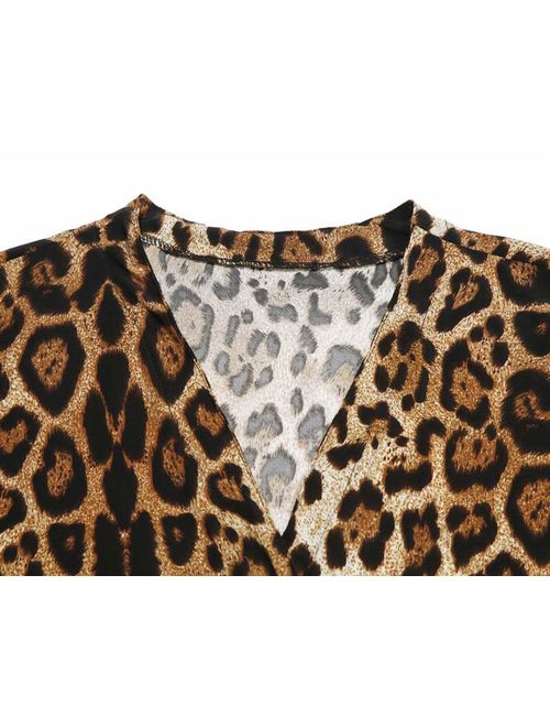 Women Lightweight Cardigan Leopard Printed Button Down Cardigans Shirt